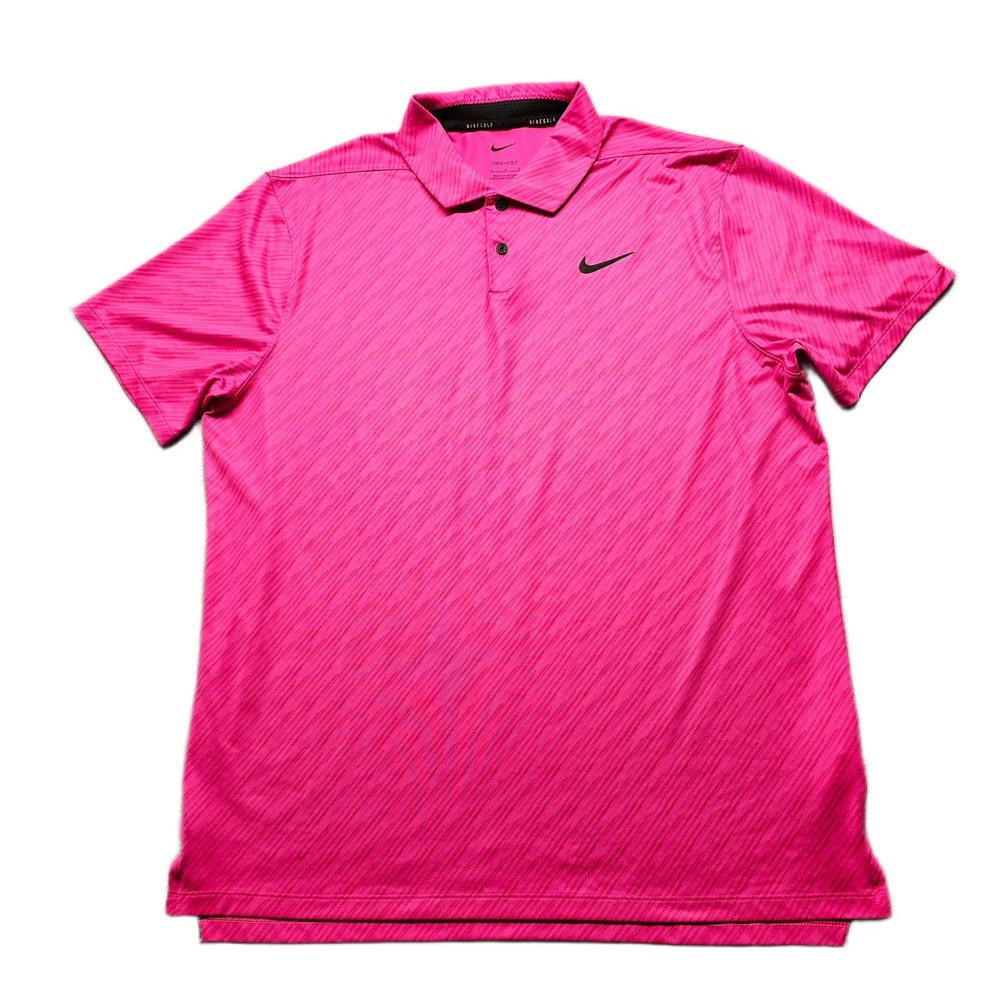Nike Golf Polo Shirt Mens Large Pink Diagonal Stripe Performance Dri-FIT